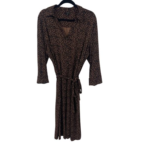 Talbots Brown Black Animal Print Button Up Belted Tie Waist Dress Womens 1X - Picture 1 of 6